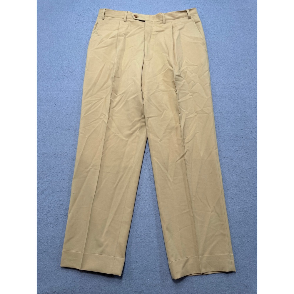 Canali Dress Pants Mens 33 Beige Pleated Straight Leg Pure Wool Super 120s Italy